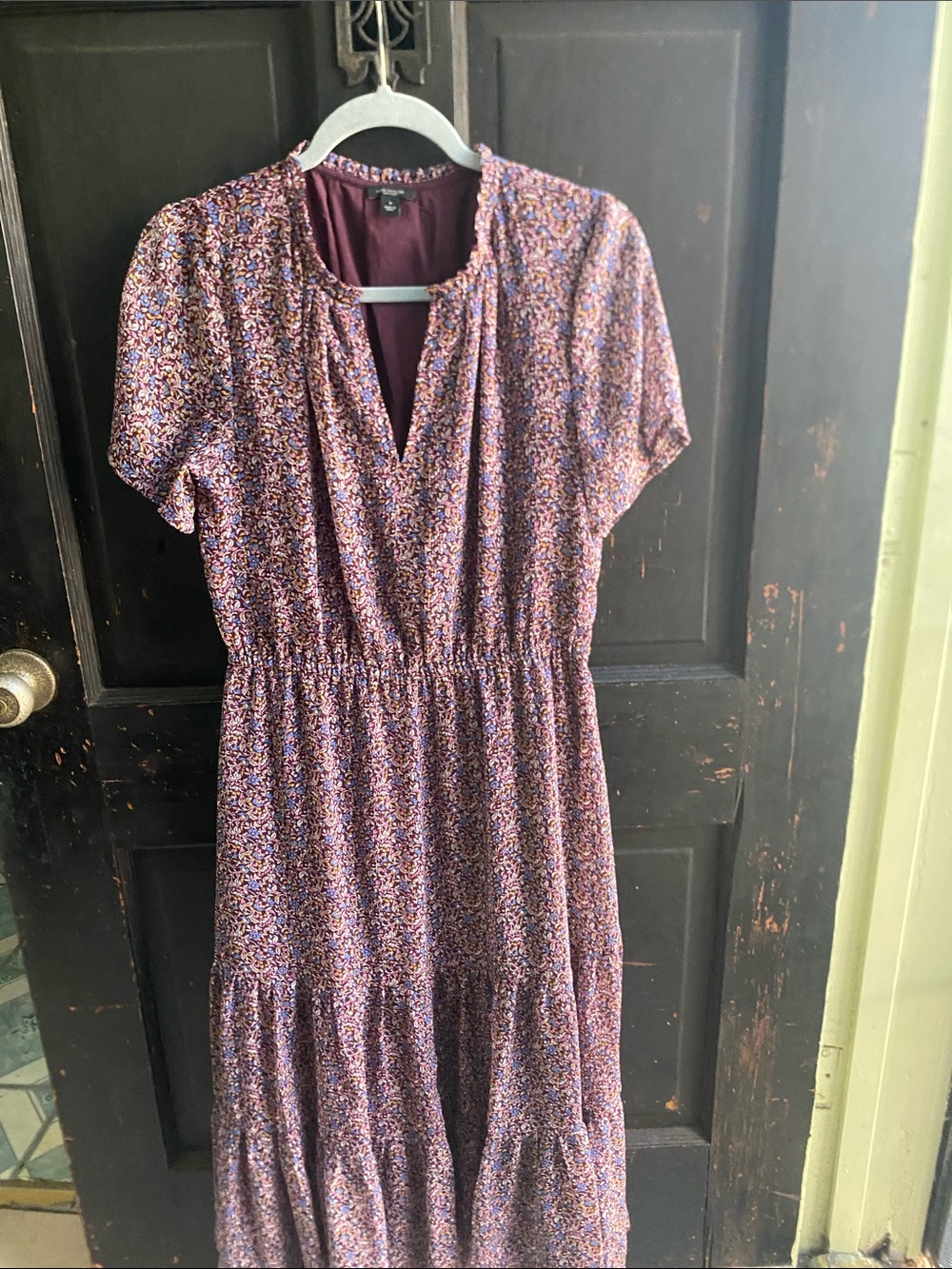 Ann Taylor Purple Floral Maxi Dress with Tiered Skirt